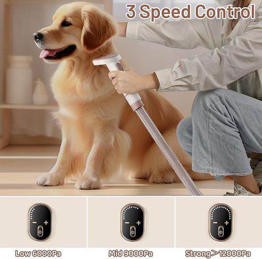 Mavpet 3.2L Dog Grooming Kit & Vacuum Suction, 3 Level Pet Hair Vacuum Groomer with Clippers for Thick Coats, 6 Shedding Grooming Tools for Dogs Cats