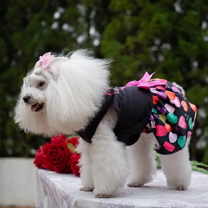 CuteBone I Love U Dress Velvet for Small Dogs Girl Puppy Dresses Black Dog Clothes CVA11XS-D