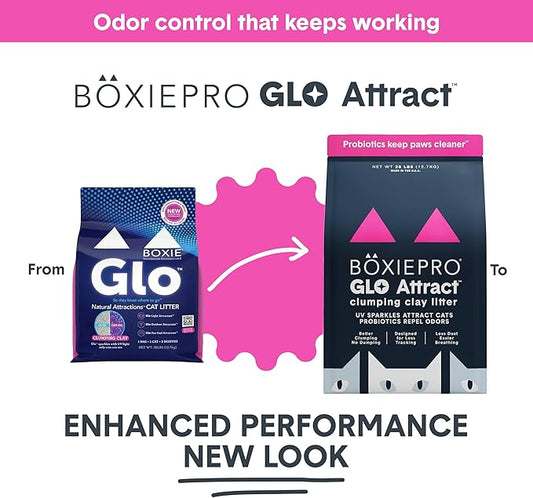 Boxie Glo Clumping Clay 30 Day Odor Control Cat Litter, 99.9% Dust-Free, Low Tracking, UV Light Attractant, 16 lb