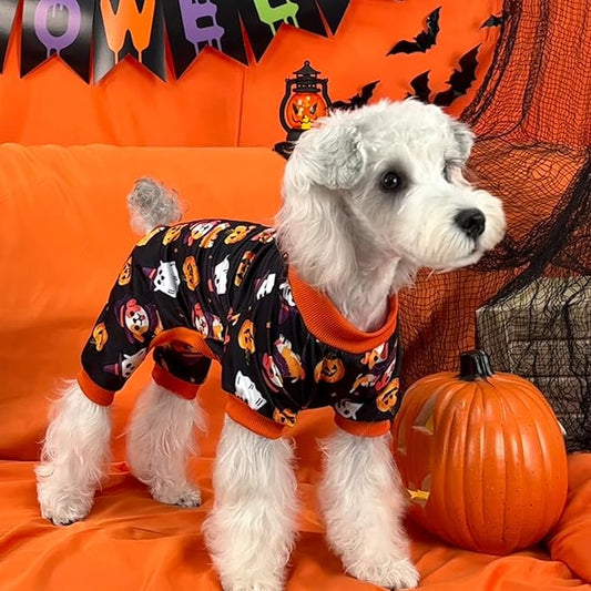 XPUDAC Dog Halloween Pajamas for Small Medium Dogs Pumpkin Costume Soft Puppy Clothes Pet Outfit Doggy Jumpsuits, Large
