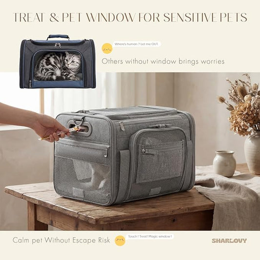 Top and Side Expandable Pet Carrier with Treat & Pet Window,18x13x9.5 Inch Southwest Frontier Airline Approved,Soft-Sided Dog Carrier for Small Dogs and Cats,Travel Cat Carrier with Locking Zippers