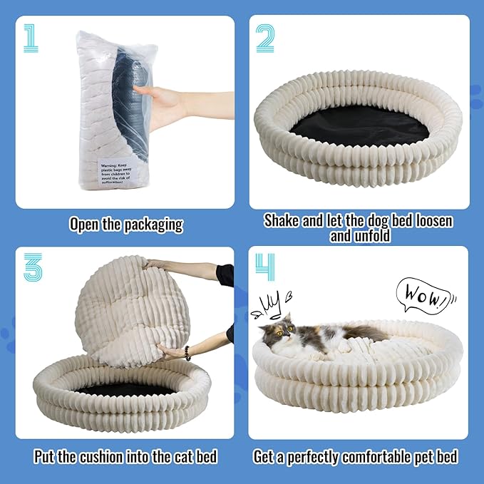 Washable Cat Bed Donut Dog Beds for Small Dogs with Corduroy Fleece Super Soft Pet Bed for Puppy and Kitten,20 * 20 * 6 in