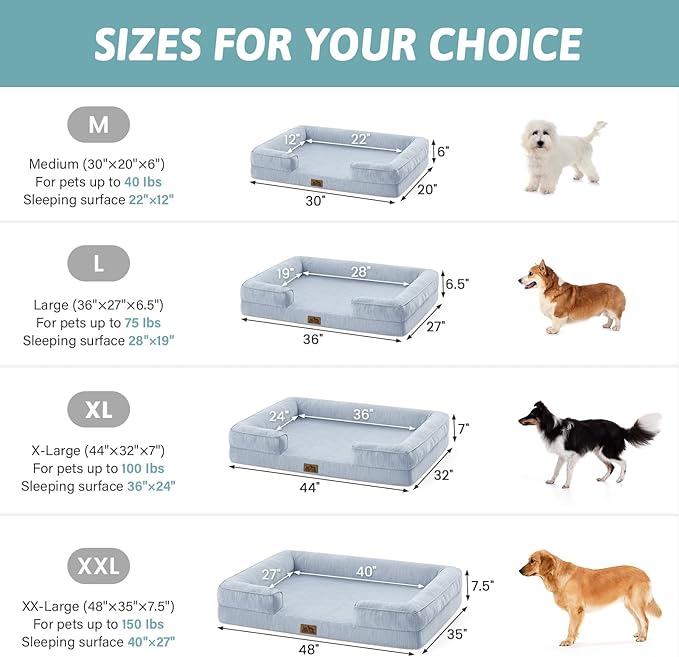 COZY KISS Cooling Dog Bed for Extra Large Dogs 44x32 inch, Q-Max >0.4 Summer Cool Orthopedic Foam Pet Sofa Bed with Sides, XL Size Bolster Anti-Slip Couch with Washable Removable Cover, Blue