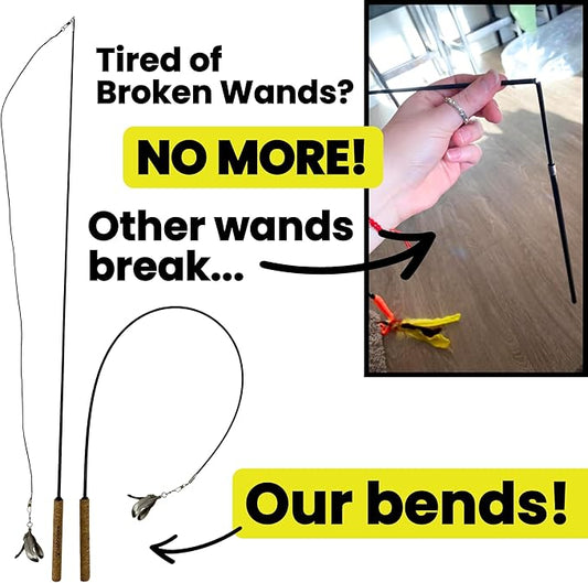 Forever Stick 2-Pack - The Unbreakable Cat Wand Toy, Durable Cat Toy Wand, Extra Long Cat String Toy, Cat Fishing Pole Toy for Bored Indoor Adult Cats, Cat Stick Toy, Cat Feather Wand, Cat Teaser Wand