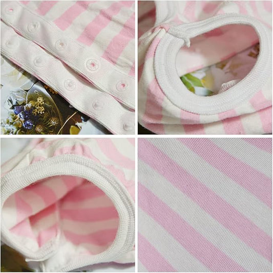 Dog’s Recovery Suit Post Surgery Shirt for Female Male Dog, E-Collar Alternative Wound Protective Clothes (Pink White Stripe-XL)