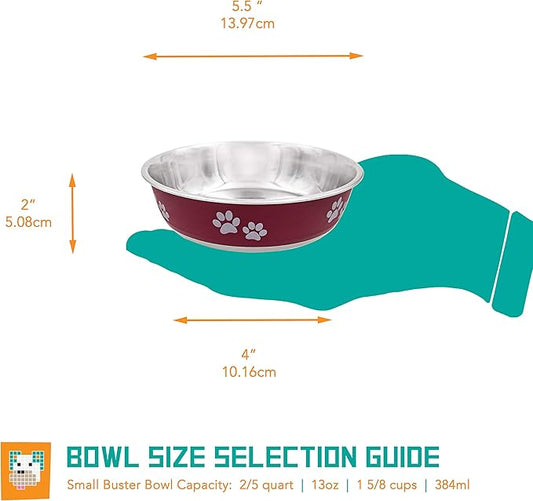 Food Bowl & Water Bowl for Dogs & Cats | Designer Series: Paw Print Detail, Stainless Steel & Maroon, 13 oz (FPP-Maroon S)