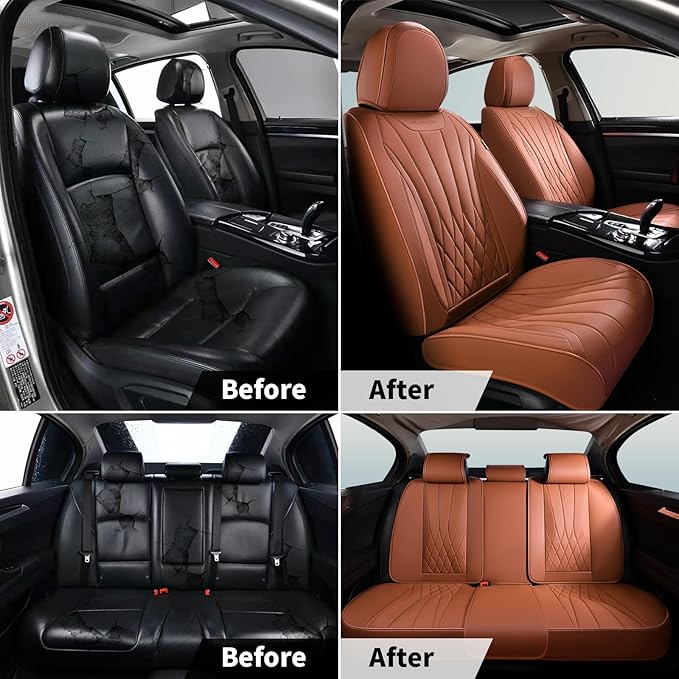 FLORICH Premium Leather Car Seat Covers, Automotive Seat Covers Universal Fit Most Vehicles, Quick Setup Car Seat Protector Car Accessories (Brown, 2 Front Set)