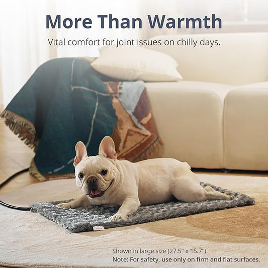 Adjustable Temperature Heated Cat Bed & Dog Heating Pad with Timer, Chew-Resistant Cord, Thick and Soft Cover, Indoor Pet Heating Pad, 27.5" x 15.7"