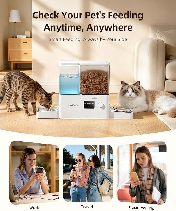 Automatic Cat Feeder with Camera, 1080P HD Video & Night Vision,5G WiFi App Control Timed Pet Feeded, 2-in-1 5L Dog Food Feeder & 3.5L Water Dispener with Removable Stainless Steel Bowl