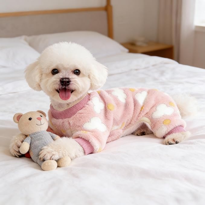 Dog Sweaters for Small Dogs Girl Dog Clothes Fleece Small Dog Pajamas Female Warm Dog Pjs Soft Dog Onesie Heart Chihuahua Clothes Pink Pet Puppy Pajamas, XS