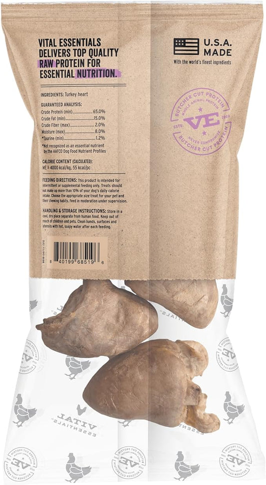 Vital Essentials RAW BAR Freeze-Dried Raw Turkey Hearts Dog Treats | Single Ingredient | Premium Quality | Grain Free Training Treats for Dogs, 1.6 oz Bag