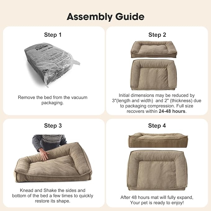 FURTIME XL Orthopedic Dog Beds Large Sized Dog, Extra Thick Supportive Comfort Pet Sofa, Ergonomic Slant Dog Couch Bed with Removable Washable Cover, Ultra Soft Surface & Non-Slip Bottom, Brown, 42"