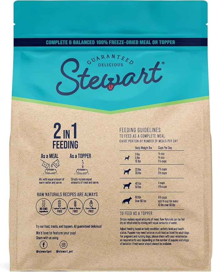 Stewart Raw Naturals Freeze Dried Raw Dog Food or Meal Topper, Lamb & Vegetables Recipe, 32 Ounce Bag, Complete and Balanced Nutrition (Pack of 4)