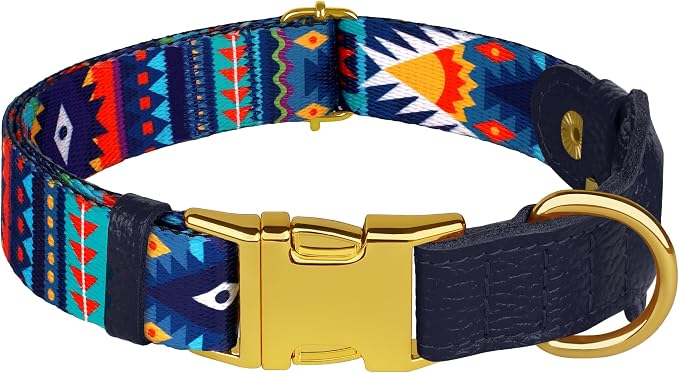 AirTag Dog Collar for Small Medium Large Breed - Adjustable Cute Pattern Dog Collar with Airtag Holder - Soft Leather Tracker GPS Apple Air Tag Pet Collars (Small, 12"-15" Neck Fit, Navajo)