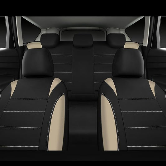 CAR PASS Waterproof Car Seat Covers Full Sets, Universal Fit Seat Covers for Cars, EVA Neoprene Seat Cover Set Full Sets, Interior Covers for Auto SUV,Vans,sedans, Trucks,(Black and Beige)