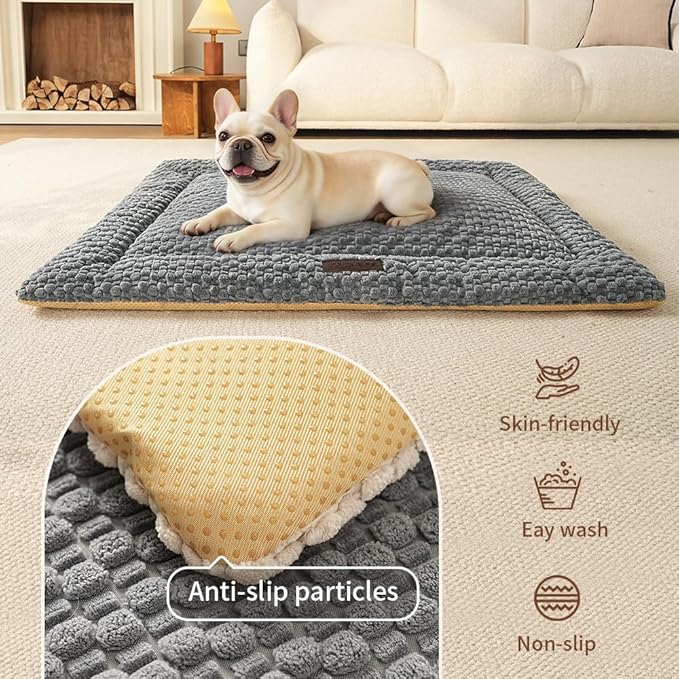Plush Cat Kneading Bed Mat, Premium Plush Fabric Bed with Non-Slip Bottom, 3cm Thick All-Season Cushion for Cats Who Knead, Machine Washable Anti-Static Pet Bed, 27x20 Inch, Milk