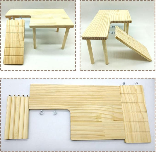 Wooden Hamster Platform with Ladder Rat Climbing Activity Playground Platform Cage Accessories Decor for Dwarf Syrian Hamster Gerbil Rat Mice (Left)