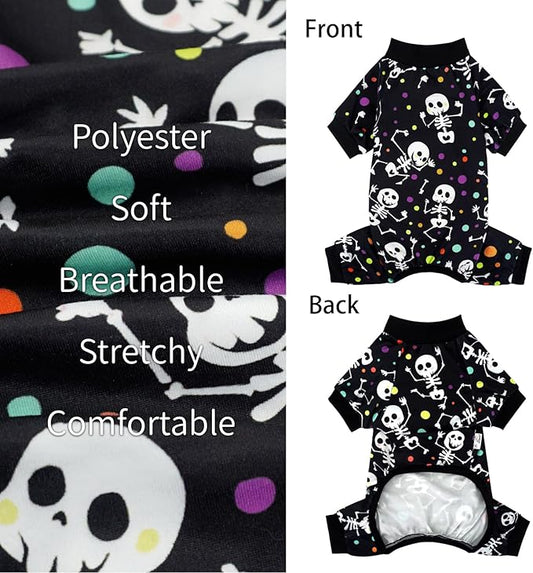 XPUDAC Dog Halloween Pajamas for Small Medium Dogs Skull Costume Soft Puppy Clothes Pet Outfit cat Jumpsuits, Medium
