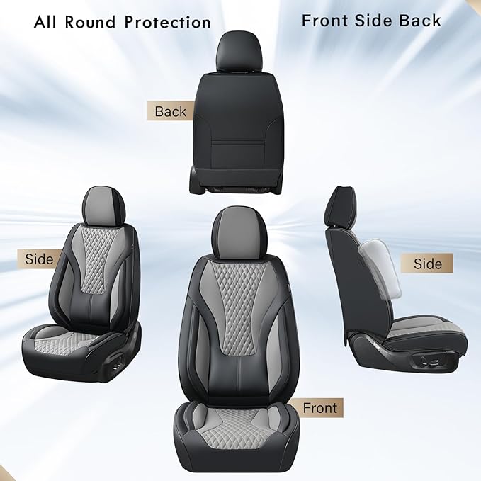 Coverado Waterproof Nappa Leather Car Seat Covers, Automotive Fullset Seat Covers, 5 Seat Car Seat Cushion & Protector, Black&Gray Front and Rear Covers Universal Fit for Most Cars, SUVs, Trucks