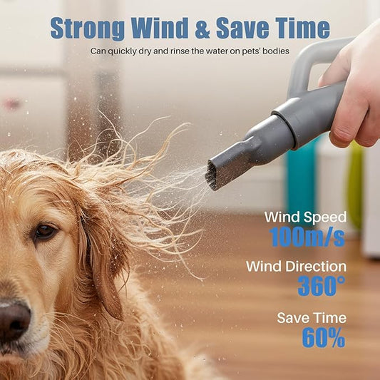 DUMOS Dog Blow Dryer Grooming Vacuum Kit, Cat Dog Hair Dryer with Adjustable Wind Speed & Heater Temperature, Cool-Warm-Hot Cycle Mode, 4 Nozzles, 6.5 FT Cord for Low Noise Pet Hair Remover - Grey
