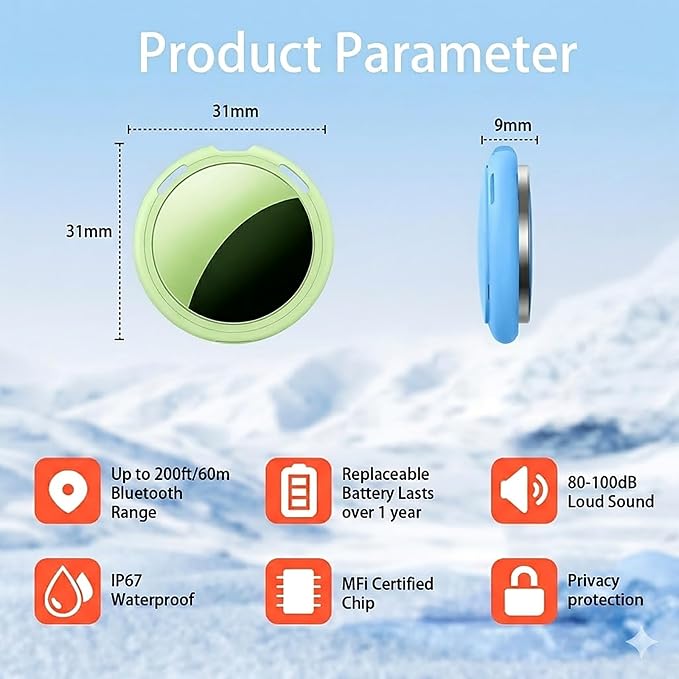 2 Pack Tracker Tags Finder Apple Find My MFi Certified Waterproof iOS Only | Bluetooth Air Smart Tags Item Finder Locator Worldwide Tracking for Key Pets Wallet Backpack Dogs Luggage Replaceable Battery