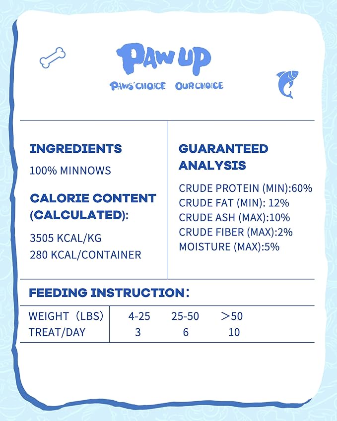 PAWUP Freeze Dried Minnows Dogs Treats โ 100% Raw Single-Ingredient Pet Fish Snacks โ Rich in Omega-3, Grain-Free โ Healthy Training Rewards & Meal Toppers, 2.8 oz