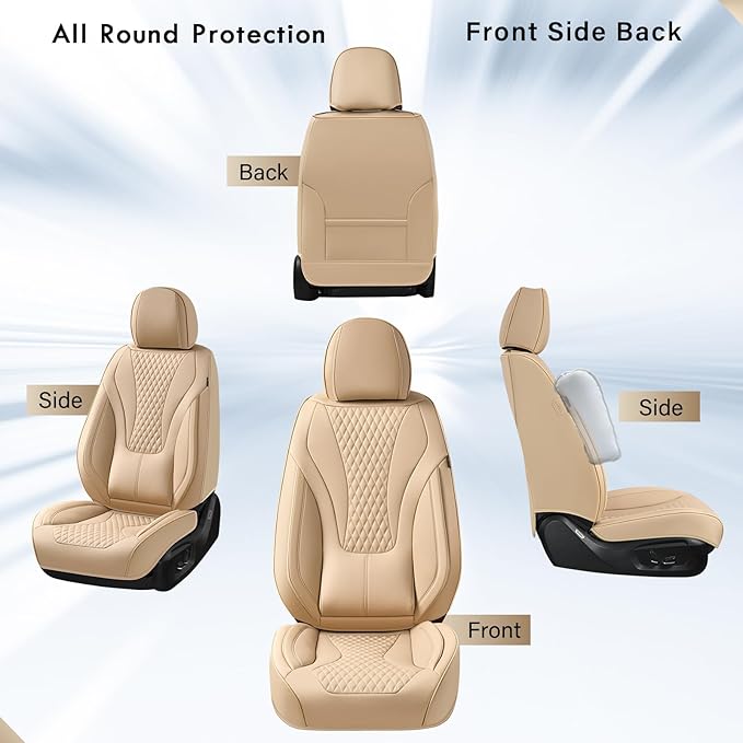 Coverado Waterproof Nappa Leather Car Seat Covers, Automotive Seat Covers,Front Car Seat Cushion & Car Seat Protector, Beige Seat Covers Universal Fit for Most Cars, SUVs, Trucks