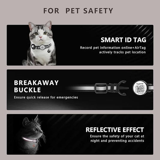 2 Pack Airtag Cat Collar, Breakaway Cat Airtag with Smart ID tag & QR Code Reflective, Lightweight Kitten Collar for Apple Air tag, Hidden Holder for GPS Tracker or Boy Girl Cats, Kittens(Purple)