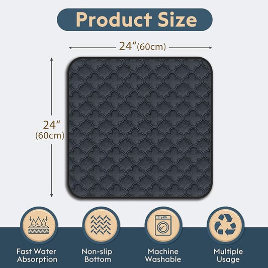 FunFurry Washable Pee Pads for Dogs - 2 Pack Reusable Pee Pads,Waterproof Puppy Pads,Pet Training Pads,Super Absorbent with Dog Paw Shape Non-Slip Backing (Dark Grey, 24" X 24" - 2 Pack)
