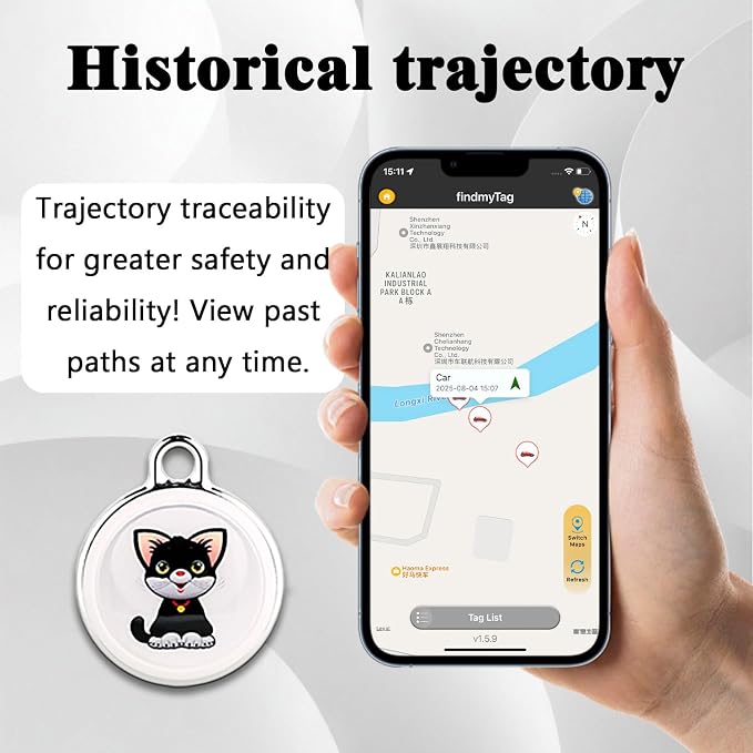 GPS Tracker for Dogs, Mini Cat Tracker, Smart Pet Tracker, Real-Time Tracking & Anti-Lost Alerts, No Monthly Fee, No SIM Card, Waterproof & Drop-Proof, 730-Day Battery Life, Works with iOS & Android