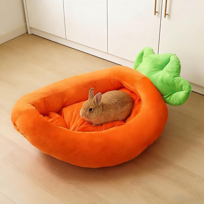 Rabbit Bed Warm Small Dog Cat Sleeping Carrot Banana Beds Bunny Bed Guinea Pig Hideout Bed Thick Soft with Removable Mat,Machine Washable Guinea Pig Cushion (Carrot(18.5 * 11.02 * 3.94))