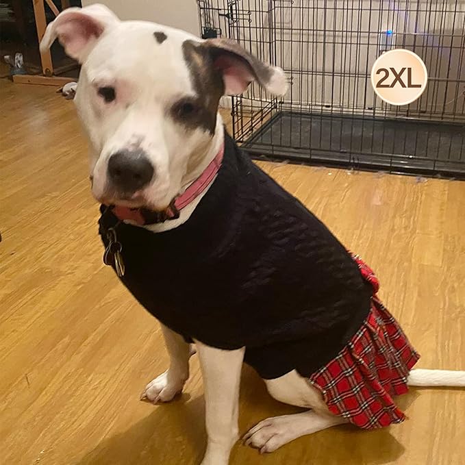 KYEESE Dog Sweater Stretchy Knitwear Dog Sweaters for Large Dogs Thick Dogs Clothes Soft Turtleneck Pet Sweater Dress with Bowtie Warm Comfy Pet Coats, Black, XXX-Large