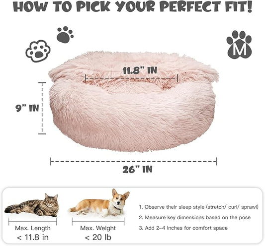 Himax Dog Beds for Medium Dogs, Donut Dogs Beds with Blanket Attached, Calming Dog Bed Washable (20"/26"/35") Beige
