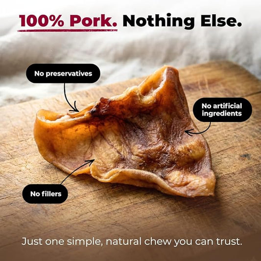 Best Pet Supplies GigaBite Whole Pig Ears for Dogs - All-Natural Slow-Roasted Chews that Clean Teeth and Satisfy Aggressive Chewers - 12 Pack for Large Dogs