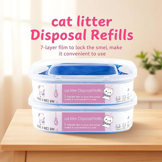 2 Pack 28FT Cat Litter Refill Cartridge, Compatible with Pet Genie Standard/Plus/Style Pail Refills, Up to 8 Months of Supply, 7 layer Odor Control Jumbo Refill Cartridge