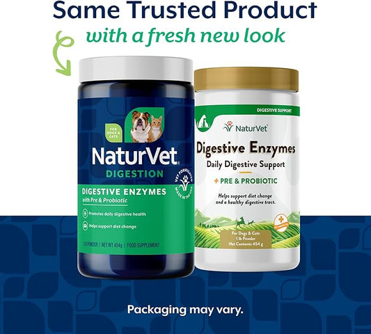 NaturVet – Digestive Enzymes - Plus Probiotics & Prebiotics – Helps Support Diet Change & A Healthy Digestive Tract – for Dogs & Cats – 1 lb Powder