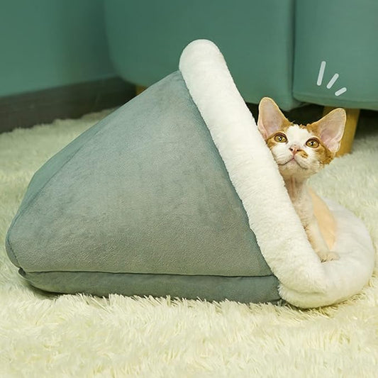 Cat Sleeping Bag Semi Closed Plush Soft, Mint Green, 15.7x20.5 Inch - Washable, Multifunctional Pet Bed, Ideal for Indoor Cats and Puppies (Cat Litter-Gentleman Gray)