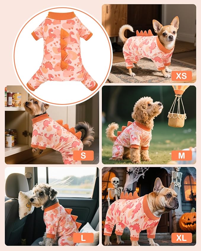 CuteBone Dinosaur Costume Dog Pajamas, Stretchy Spandex Crystal Velvet Sleepwear Coat for Small Dogs, Soft & Warm Pet Outfit Clothes for Cold Weather, Cozy Pullover Design COSP18XS
