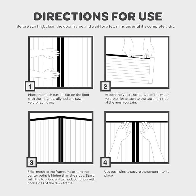 Hands-Free Magnetic Screen Door, Heavy Duty, Self Sealing Screen Door Mesh Protector, Pet and Kid-Friendly, Stay-Open Buckle, Keeps Bugs Out While Letting Nature in, Fits Door Size (48" x 82")