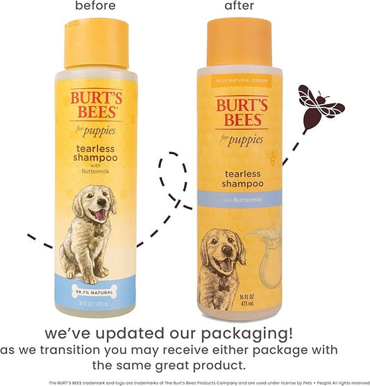 Burt's Bees for Pets Tearless Puppy Shampoo with Buttermilk and Flaxseed Oil, Gentle Dog Shampoo for Puppies 8+ Weeks, Fragrance Free Coat Cleanser with 95% Natural Origin Formula, 16 Fl Oz