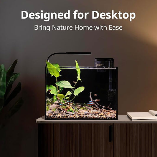 NICREW 2.5 Gallon Nano Nature Aquarium Kit, Ultra-Clear Rimless Desktop Fish Tank with Light and Filter, Perfect for Small Fish, Shrimp, or Betta, Basic Version, Black