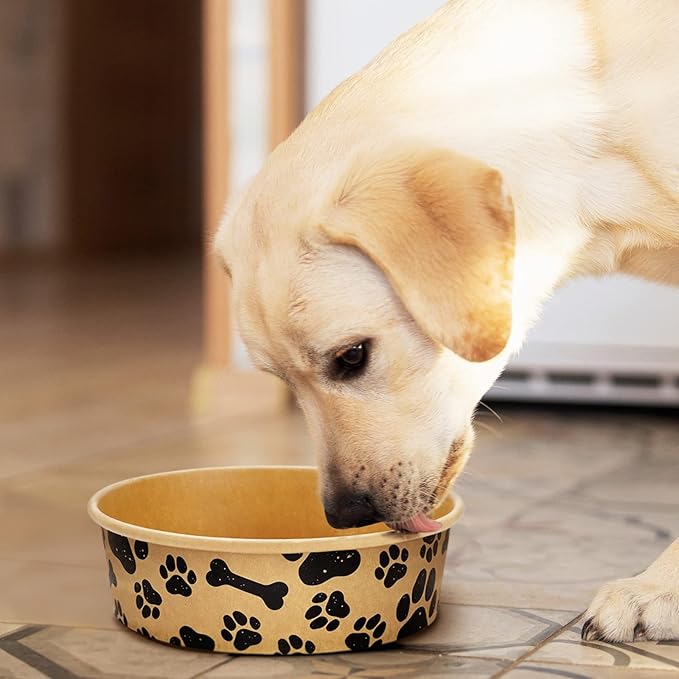 Whaline 50Pcs Disposable Feeding Bowls Cute Kraft Paper Dog Bowls Small Dog Dish 16 Ounces 2 Cup Pet Food Bowls Serving Food Tray for Puppy Cat Travel Wet Dry Food Water