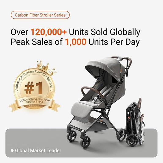 MAMAZING Ultra Air Lightweight Baby Travel Stroller with Carbon Fiber Frame, Compact & Airplane-Friendly, One-Handed Fold, 11.6 lbs, Perfect for Toddlers, Grey