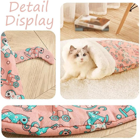 2PC Cat Sleeping Bag for Indoor Cats,Cat Sleeping Bag,Cozy Pet Nest for Cats, Winter Washable Wrap Pet Snuggle Sack for Kitten Puppy(Blue+Yellow)