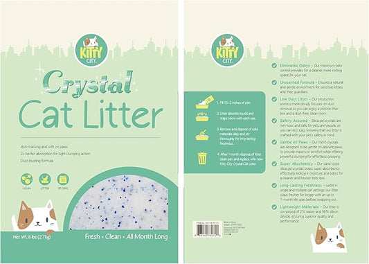Kitty City Crystal Cat Litter, Silica Gel Crystals for Maximum Odor Control, Unscented & Low Dust, Gentle on Paws, Super Absorbent Cat Litter, 6 lb