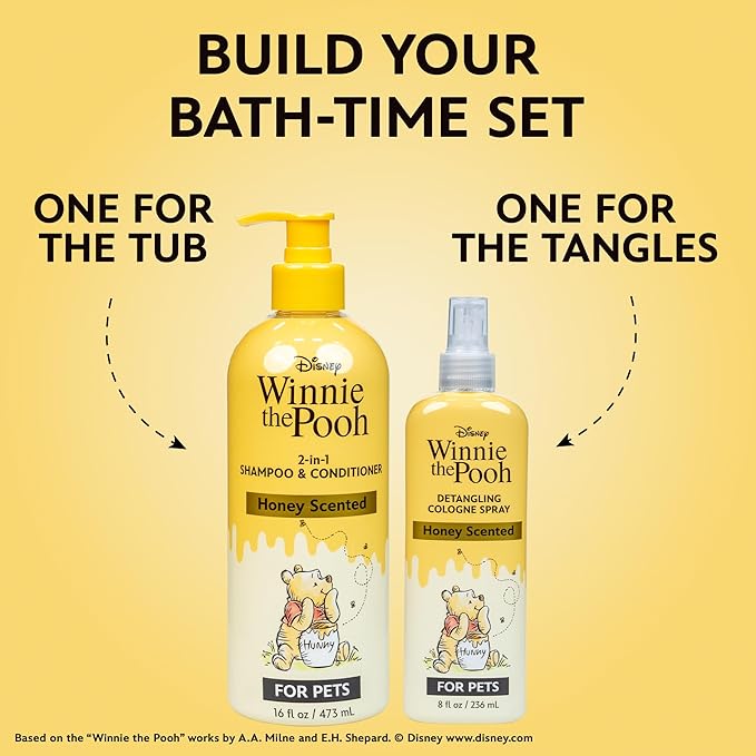 Disney Winnie The Pooh 2-in-1 Dog Shampoo and Conditioner, Honey Scented Shampoo Plus Conditioner for Dogs, Gentle Care with Oatmeal, Baking Soda, Coconut Oil, 16oz