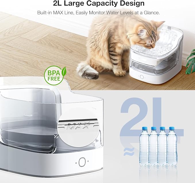 PETGUGU AI Cat Water Fountain with App Monitoring, Ultra-Quiet Automatic Pet Water Dispenser, Wireless Pump, 8-Layer Filtration BPA-Free, WiFi Cat Drinking Fountain for Cats and Dogs (2.4G Only)