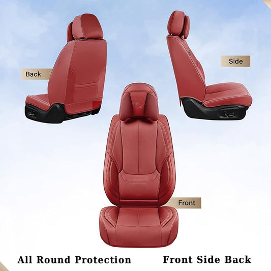 Coverado Universal Seat Covers Front, Universal Seat Covers for Cars, 2-Pack Waterproof Nappa Leather Car Seat Covers with Head Pillow, Auto Protectors Fit for Most Sedans SUV Pick-up Truck-Red