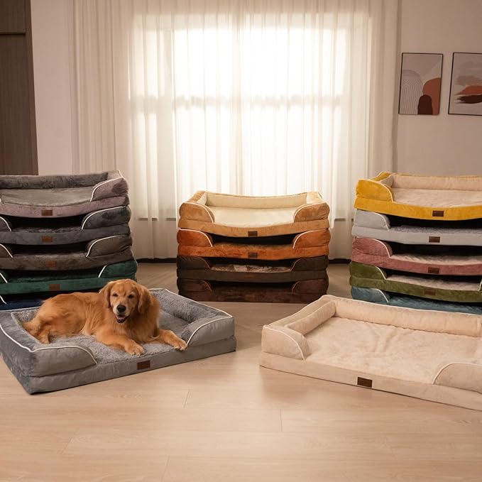 Comfort Expression Orthopedic Dog Bed for Large Dogs 38x25 Inch, Waterproof Supportive Egg Crate Foam Large Pet Bed with Removable Bolsters, Dog Couch with Washable Cover & Non-Slip Bottom, Purple