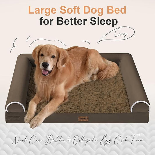 Medium Large Dog Bed Orthopedic Washable: Beds Bolster Medium Large Sized Dog Bed Egg Crate Foam Couch Sofa Waterproof with Removable Cover - Dark Coffee